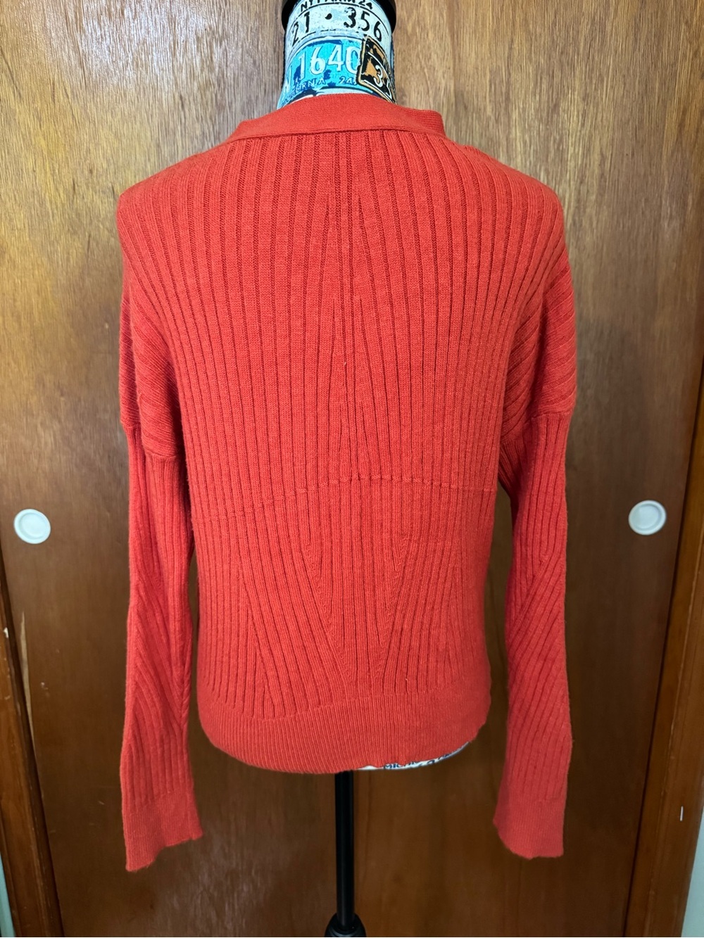 Cyrus Ribbed Button-Front Cardigan - Orange-Red - Picture 2 of 6